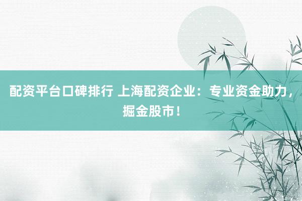 配资平台口碑排行 上海配资企业：专业资金助力，掘金股市！
